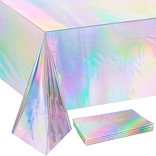 4 Pack Iridescence Plastic Tablecloths Disposable Galentine…