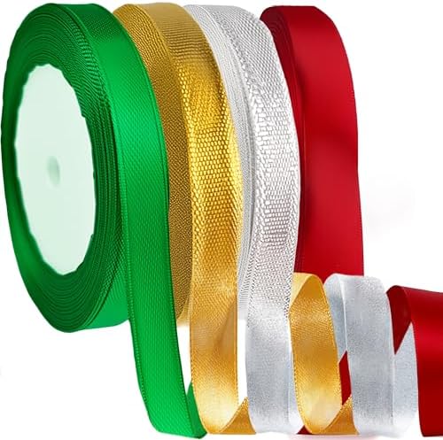 4 Rolls Christmas Ribbons for Gift Wrapping