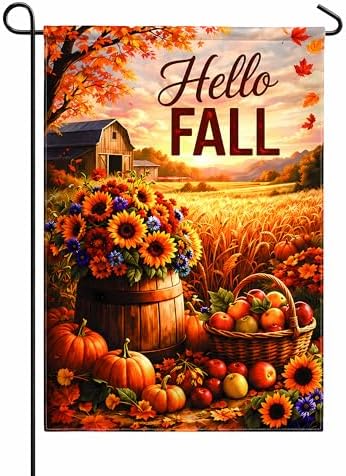 Fall Decor - Hello Fall Garden Flag | Double-Side Autumn De…