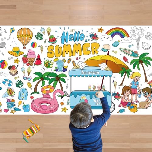 Hawaiian Party Tablecloth with Summer Giant Coloring Poster