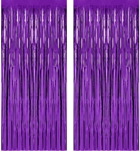Purple Tinsel Curtain Party Backdrop Foil Fringe Metallic P…
